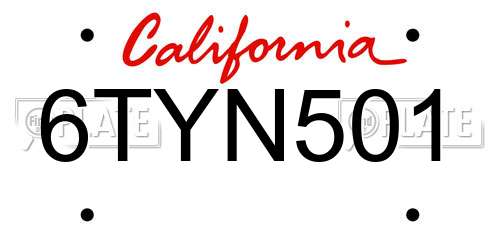 6TYN501 California License Plate
