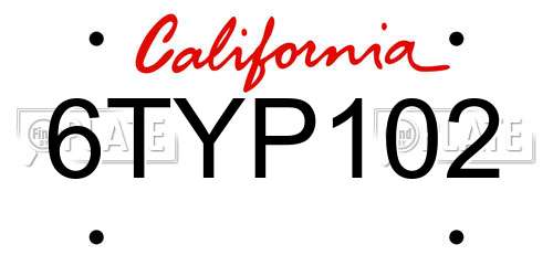 6TYP102 California License Plate