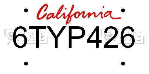 6TYP426 California License Plate