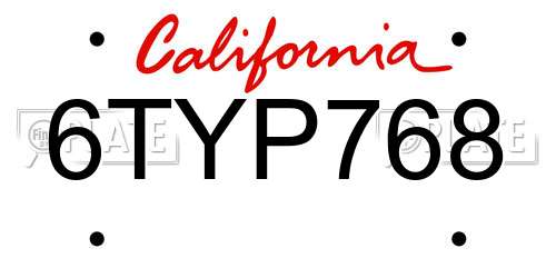 6TYP768 California License Plate