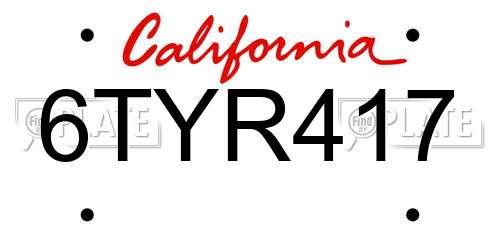 6TYR417 California License Plate