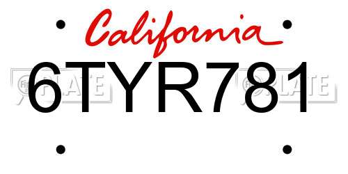 6TYR781 California License Plate