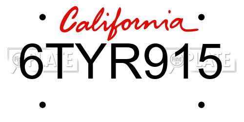 6TYR915 California License Plate