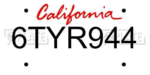 6TYR944 California License Plate