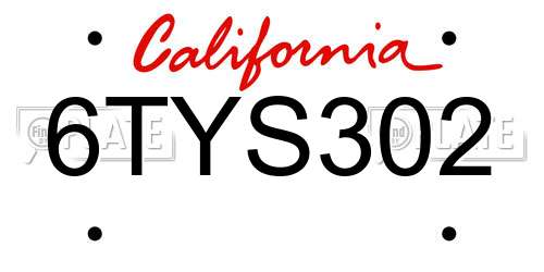 6TYS302 California License Plate