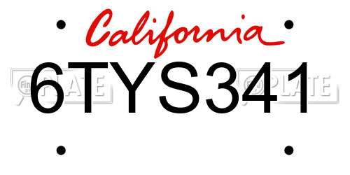 6TYS341 California License Plate