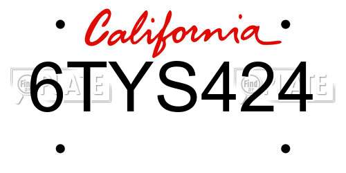 6TYS424 California License Plate