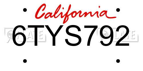 6TYS792 California License Plate