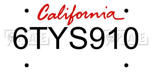 6TYS910 California License Plate