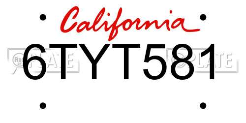 6TYT581 California License Plate
