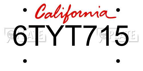 6TYT715 California License Plate