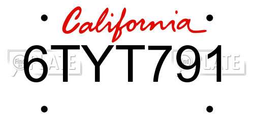 6TYT791 California License Plate