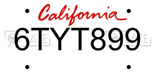 6TYT899 California License Plate