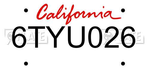 6TYU026 California License Plate