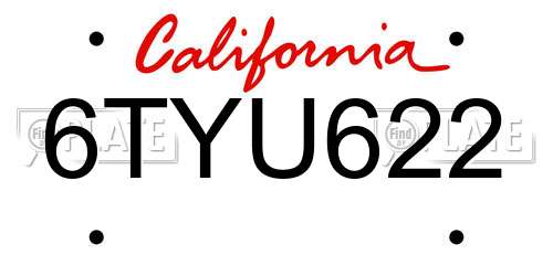 6TYU622 California License Plate