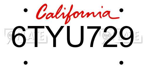 6TYU729 California License Plate