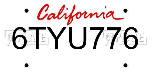 6TYU776 California License Plate