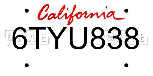 6TYU838 California License Plate