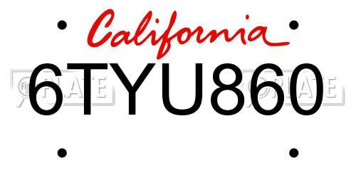 6TYU860 California License Plate
