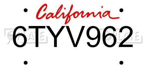 6TYV962 California License Plate