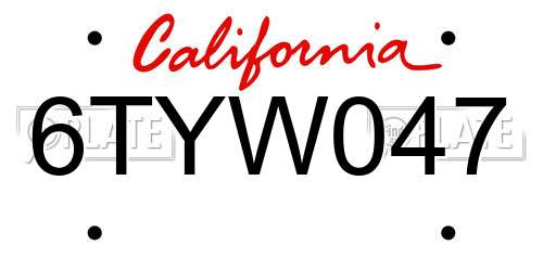 6TYW047 California License Plate