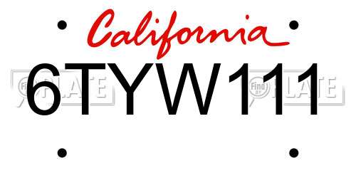 6TYW111 California License Plate