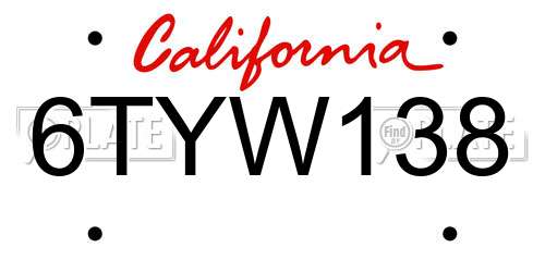 6TYW138 California License Plate