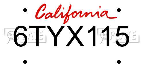 6TYX115 California License Plate