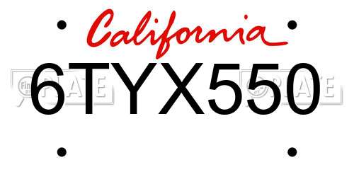 6TYX550 California License Plate