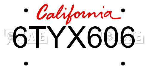 6TYX606 California License Plate