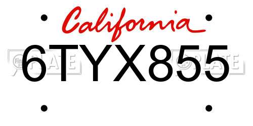 6TYX855 California License Plate