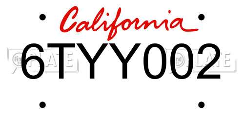 6TYY002 California License Plate