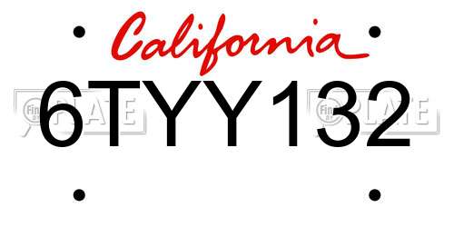 6TYY132 California License Plate