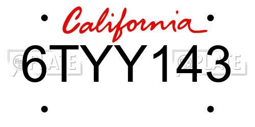 6TYY143 California License Plate