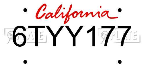 6TYY177 California License Plate
