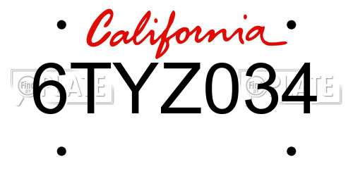 6TYZ034 California License Plate