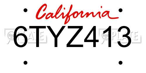 6TYZ413 California License Plate