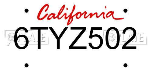 6TYZ502 California License Plate