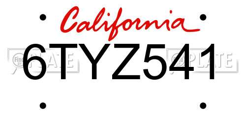 6TYZ541 California License Plate