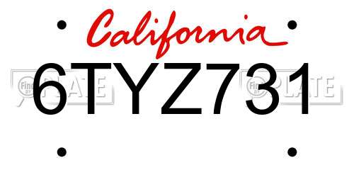 6TYZ731 California License Plate