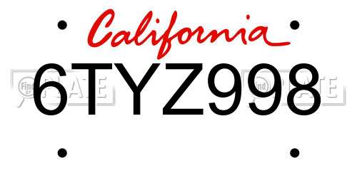 6TYZ998 California License Plate