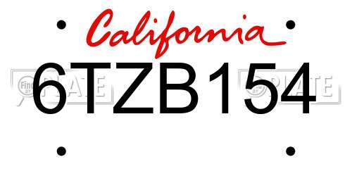 6TZB154 California License Plate