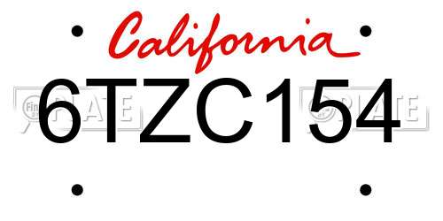 6TZC154 California License Plate