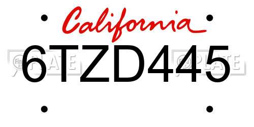6TZD445 California License Plate
