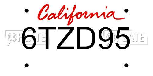 6TZD95 California License Plate