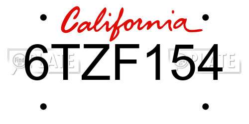 6TZF154 California License Plate