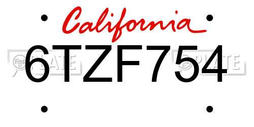 6TZF754 California License Plate