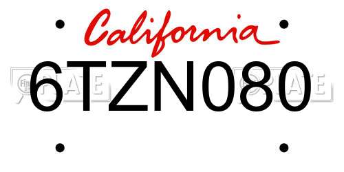 6TZN080 California License Plate