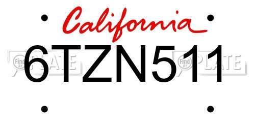 6TZN511 California License Plate