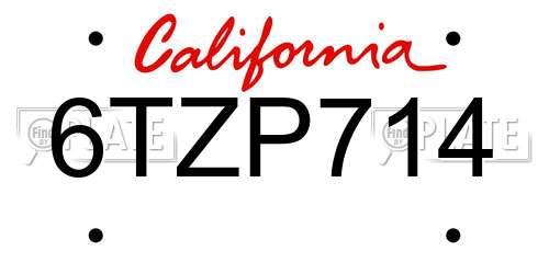 6TZP714 California License Plate
